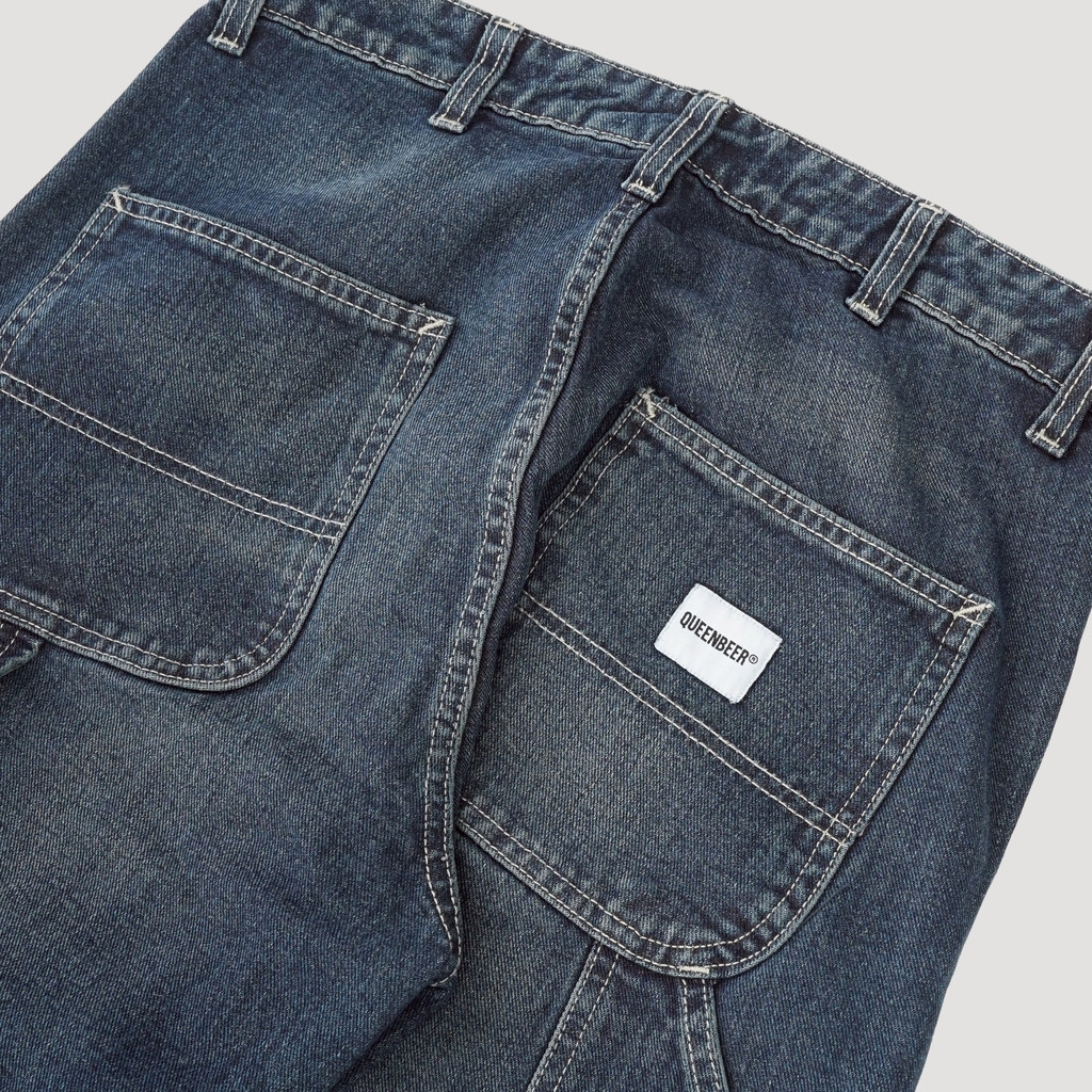 Queenbeer - Double Knee Carpenter Pants Morty Blue Washed
