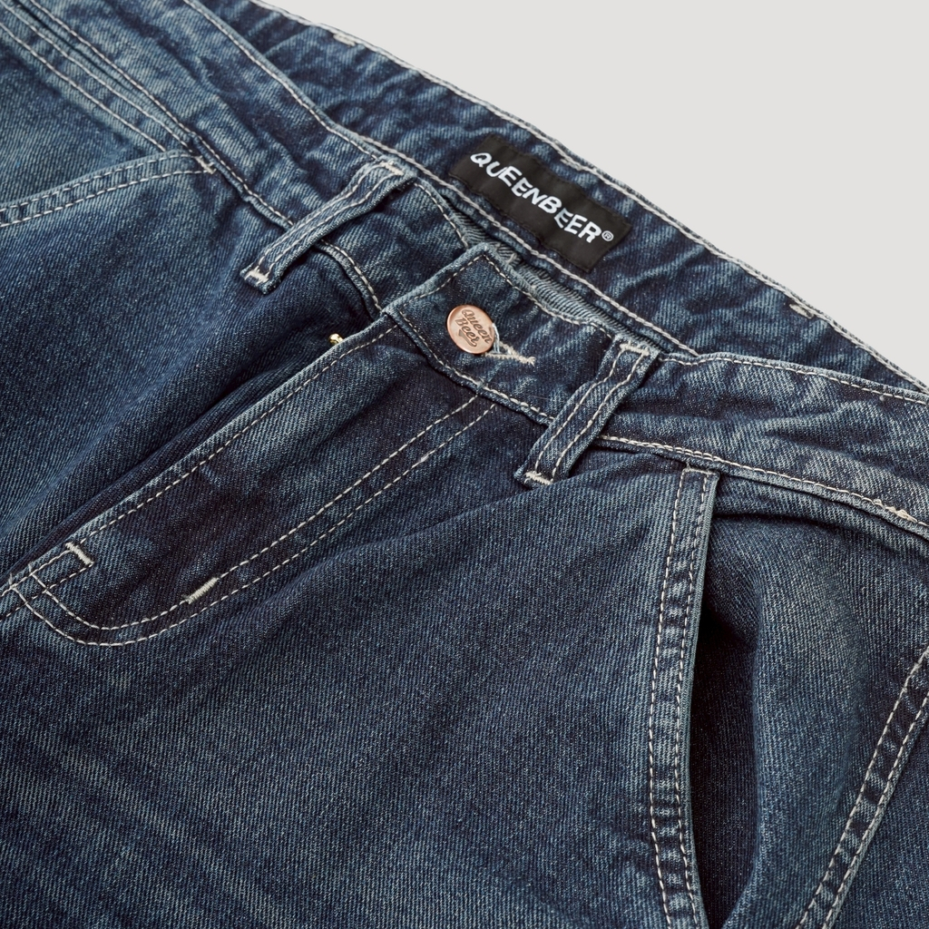 Queenbeer - Double Knee Carpenter Pants Morty Blue Washed