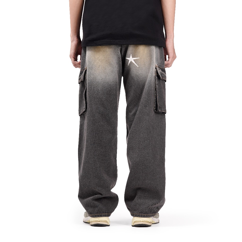 Queenbeer - Cargo Denim Pants Baggy Fit Rune