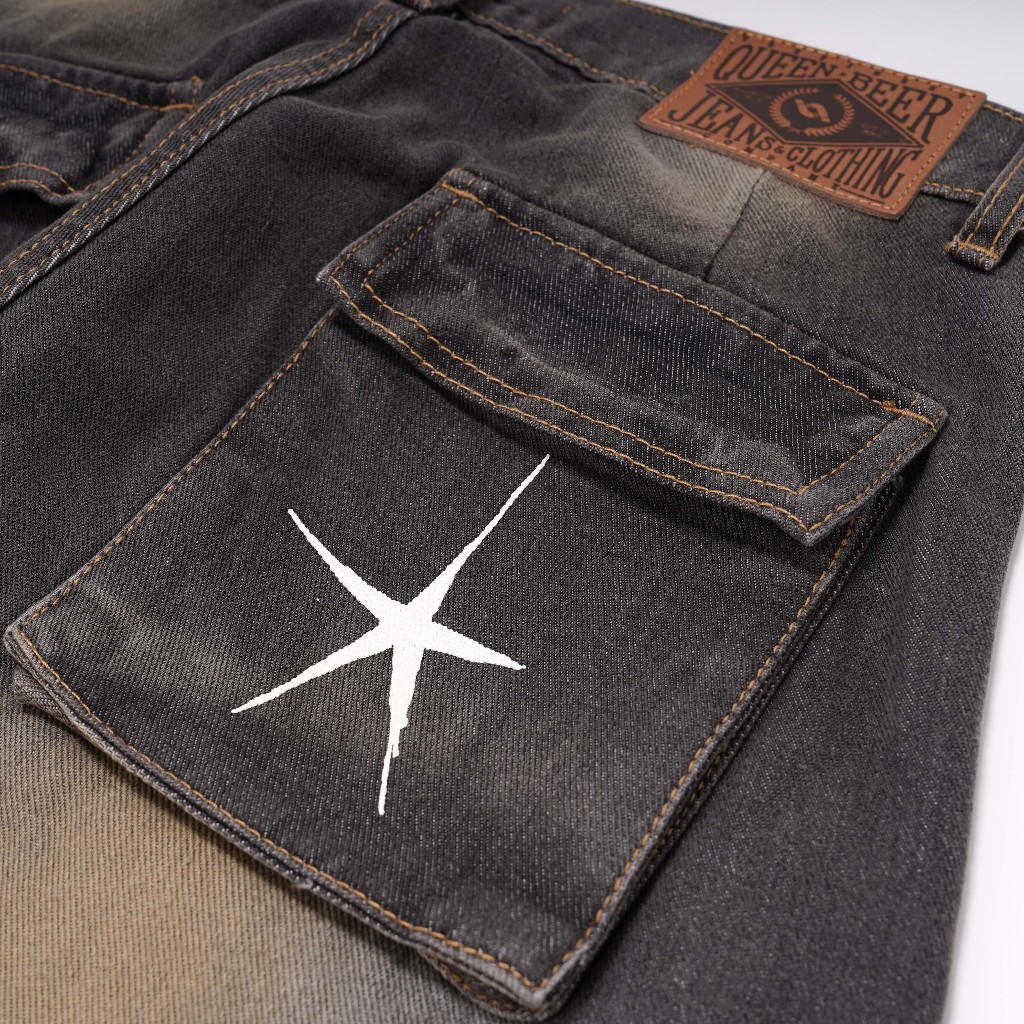 Queenbeer - Cargo Denim Pants Baggy Fit Rune