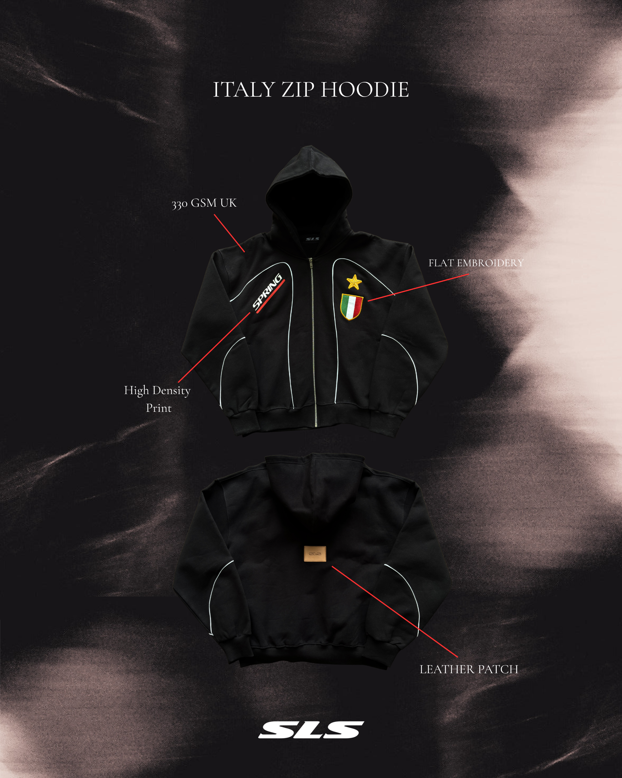 Italy Zip Hoodie Black