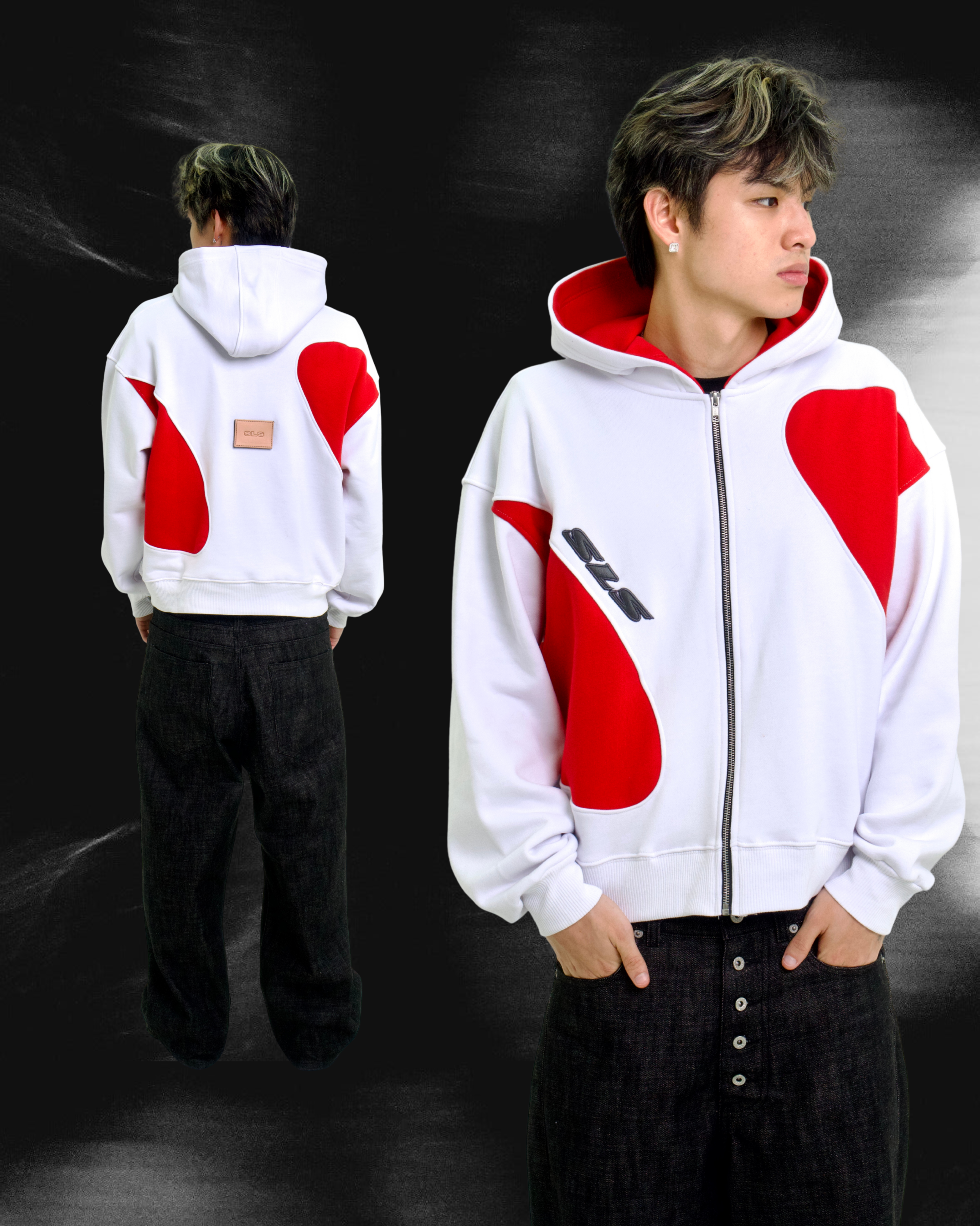 Sonata Zip Hoodie White & Red