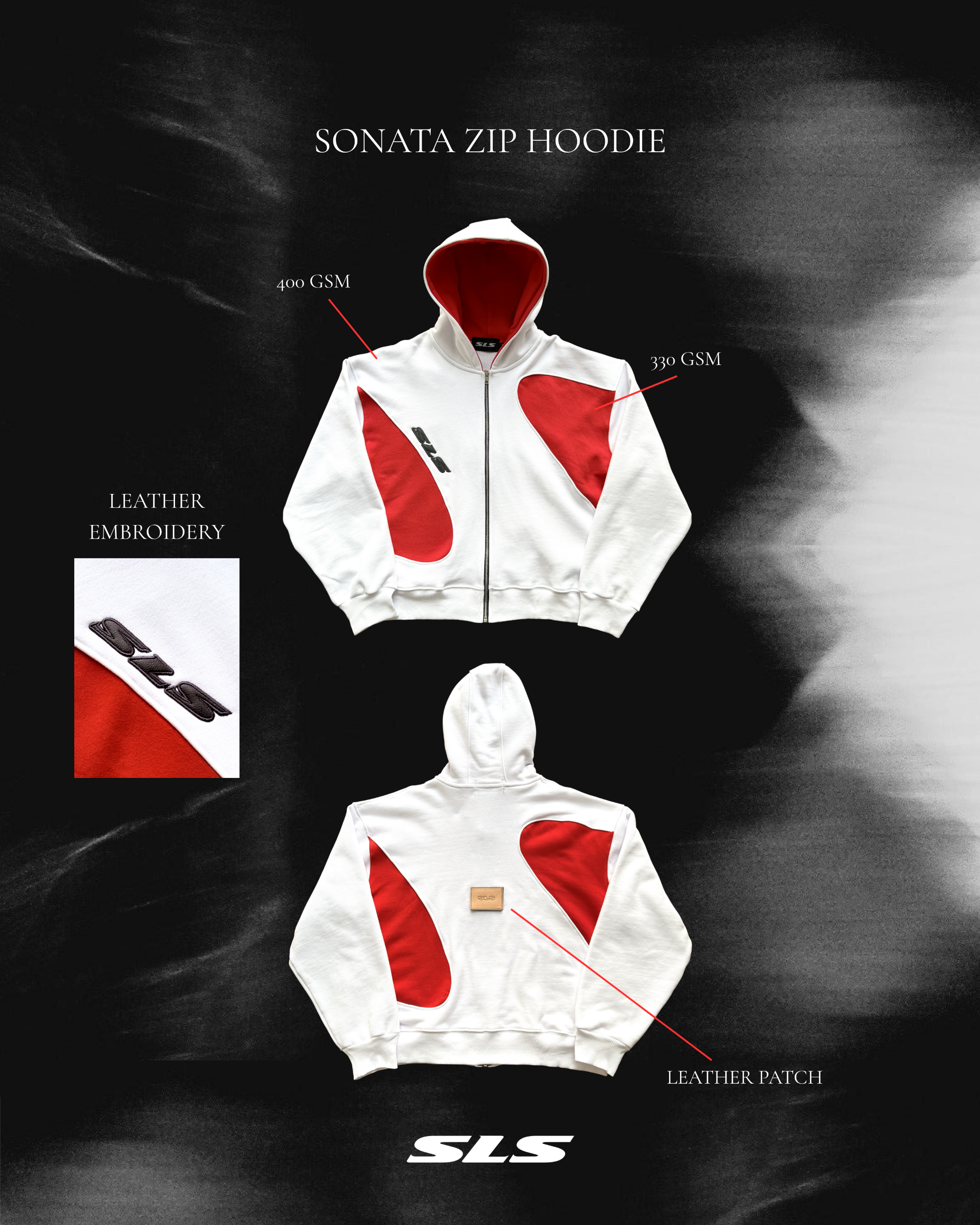 Sonata Zip Hoodie White & Red
