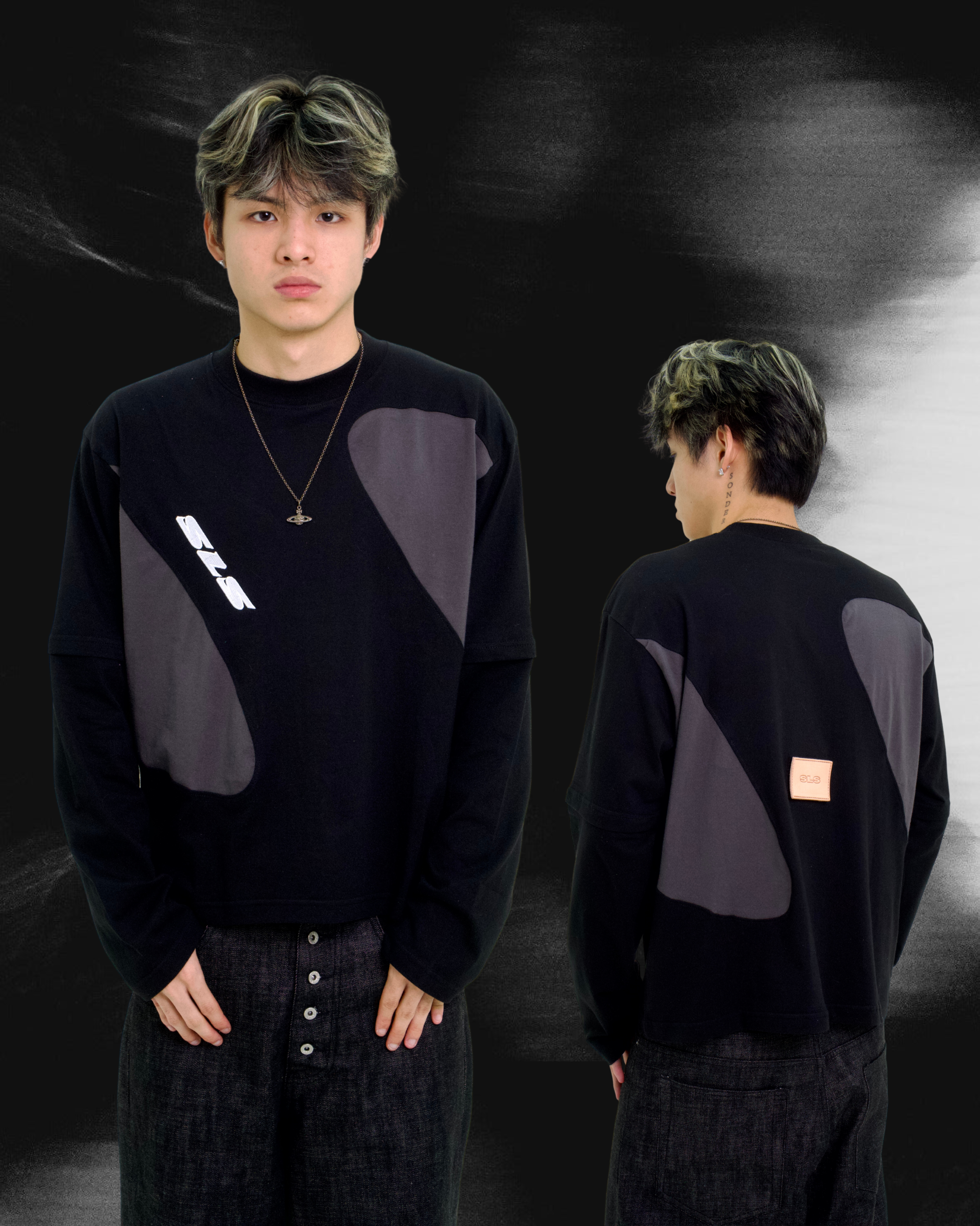 Sonata Double Layer Tee Black & Dark Grey