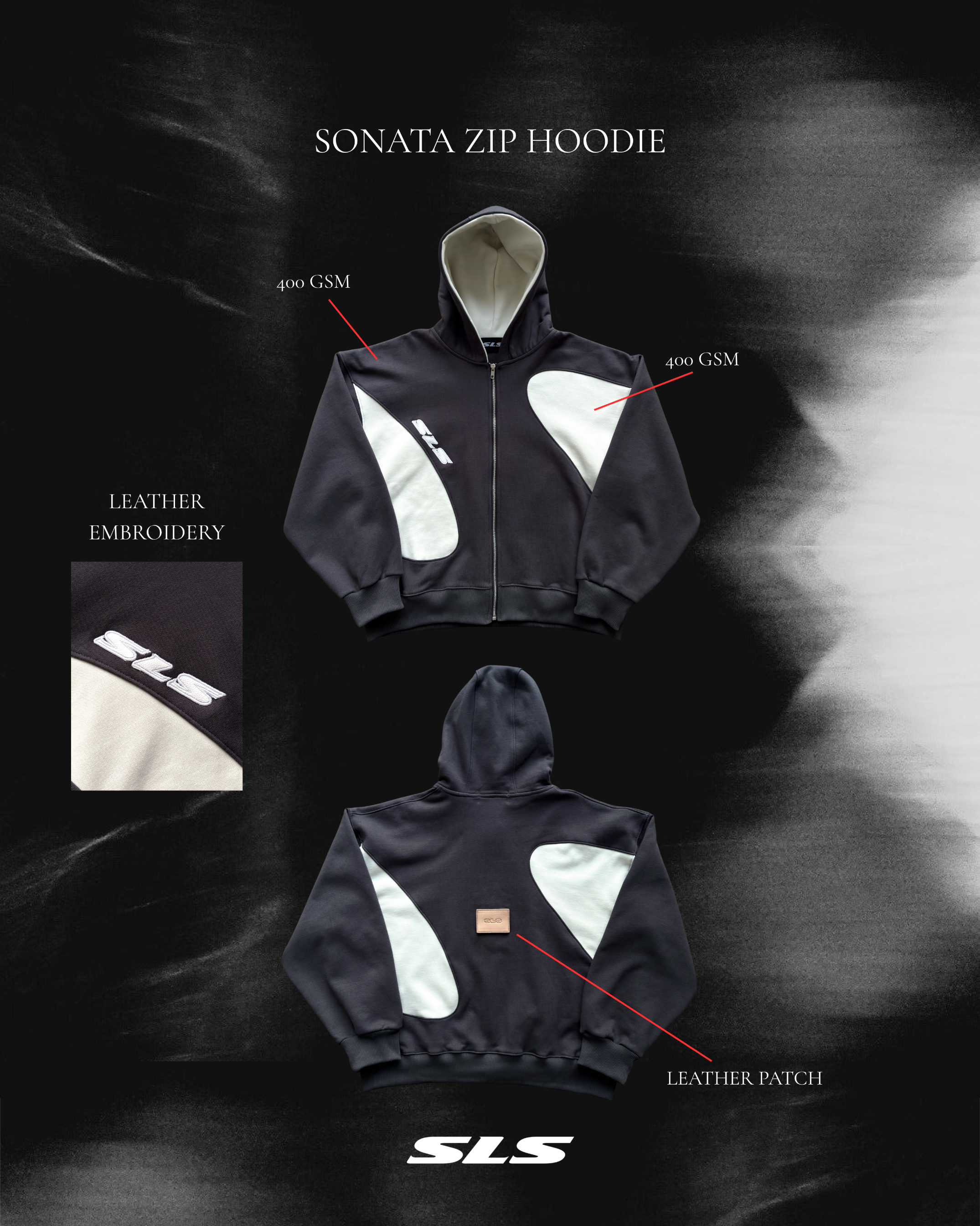 Sonata Zip Hoodie Dark Grey & Off White