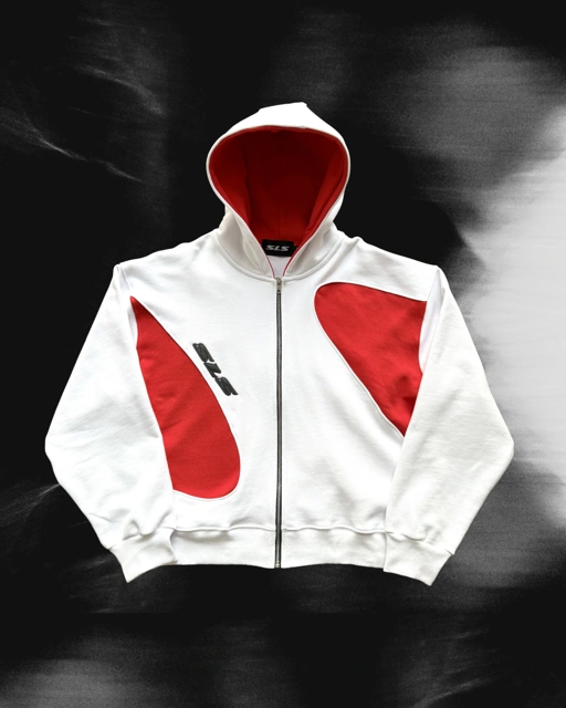 Image of Sonata Zip Hoodie White & Red