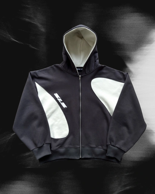 Image of Sonata Zip Hoodie Dark Grey & Off White