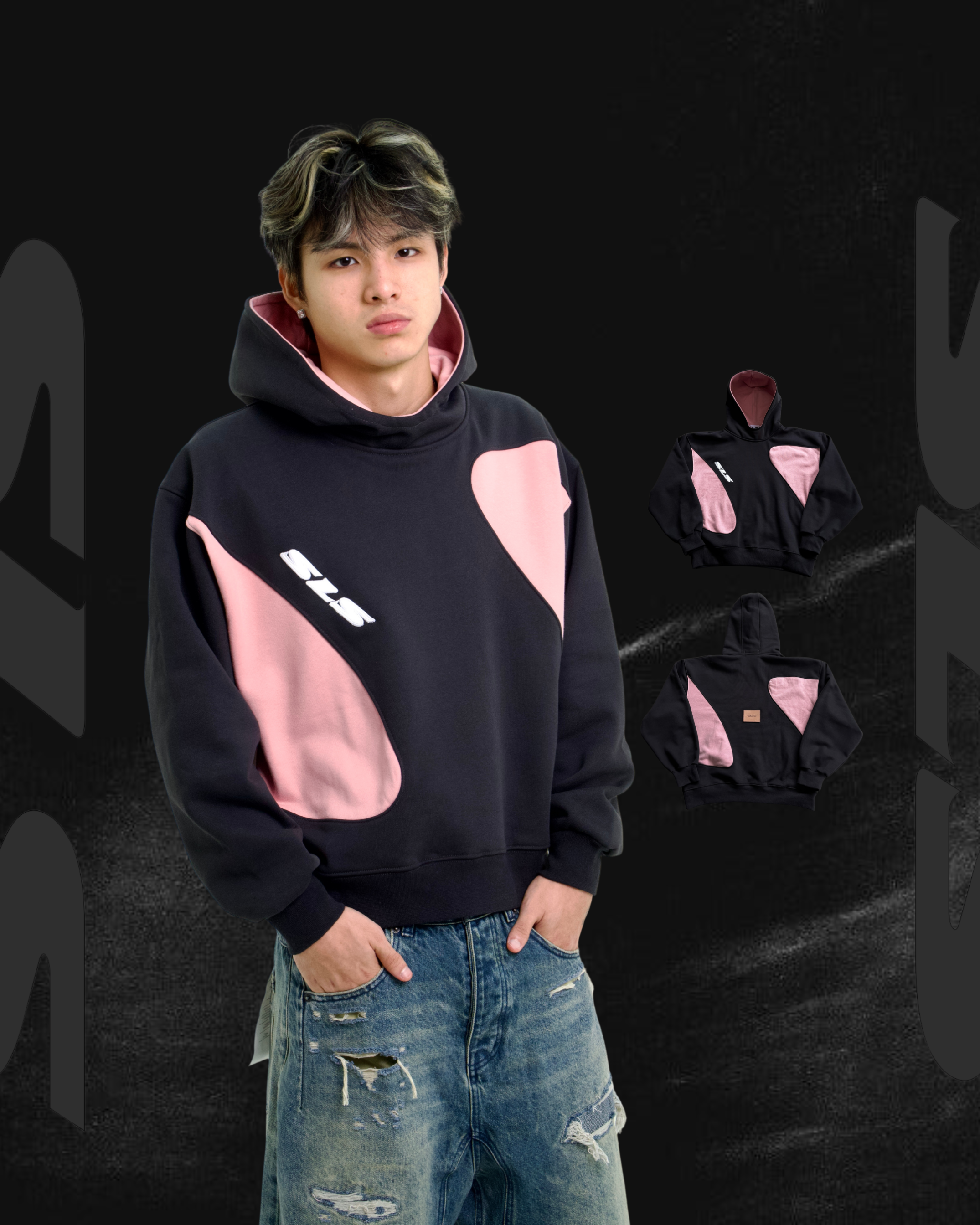 Sonata Hoodie Charcoal & Pink