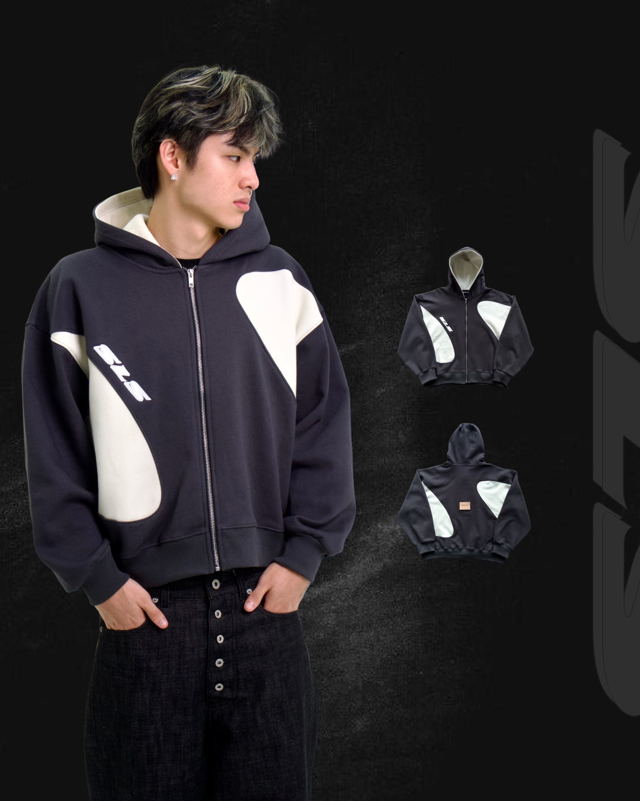 Sonata Zip Hoodie Dark Grey & Off White
