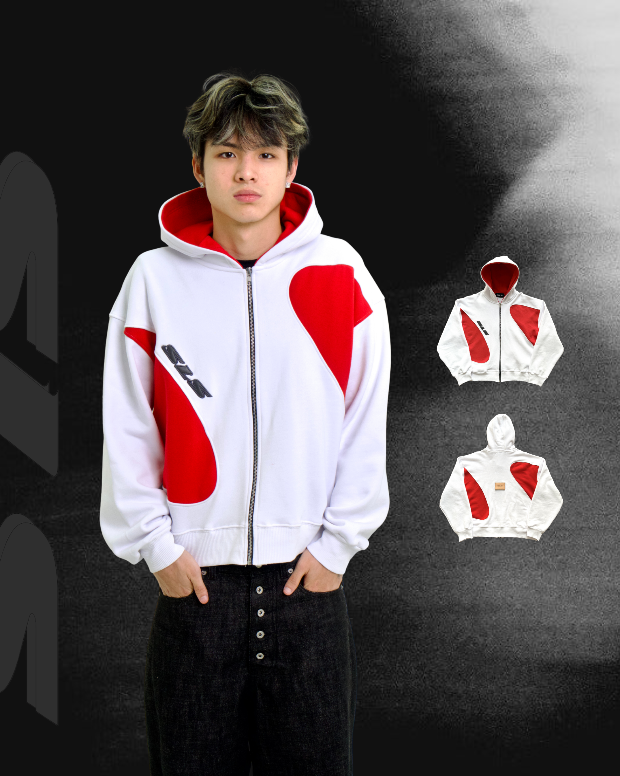 Sonata Zip Hoodie White & Red