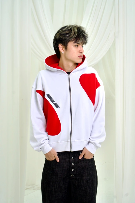 Sonata Zip Hoodie White & Red
