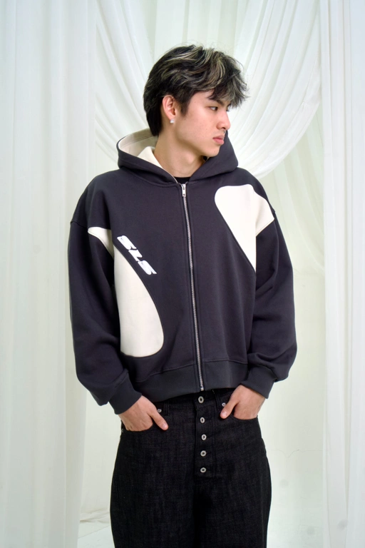Sonata Zip Hoodie Dark Grey & Off White