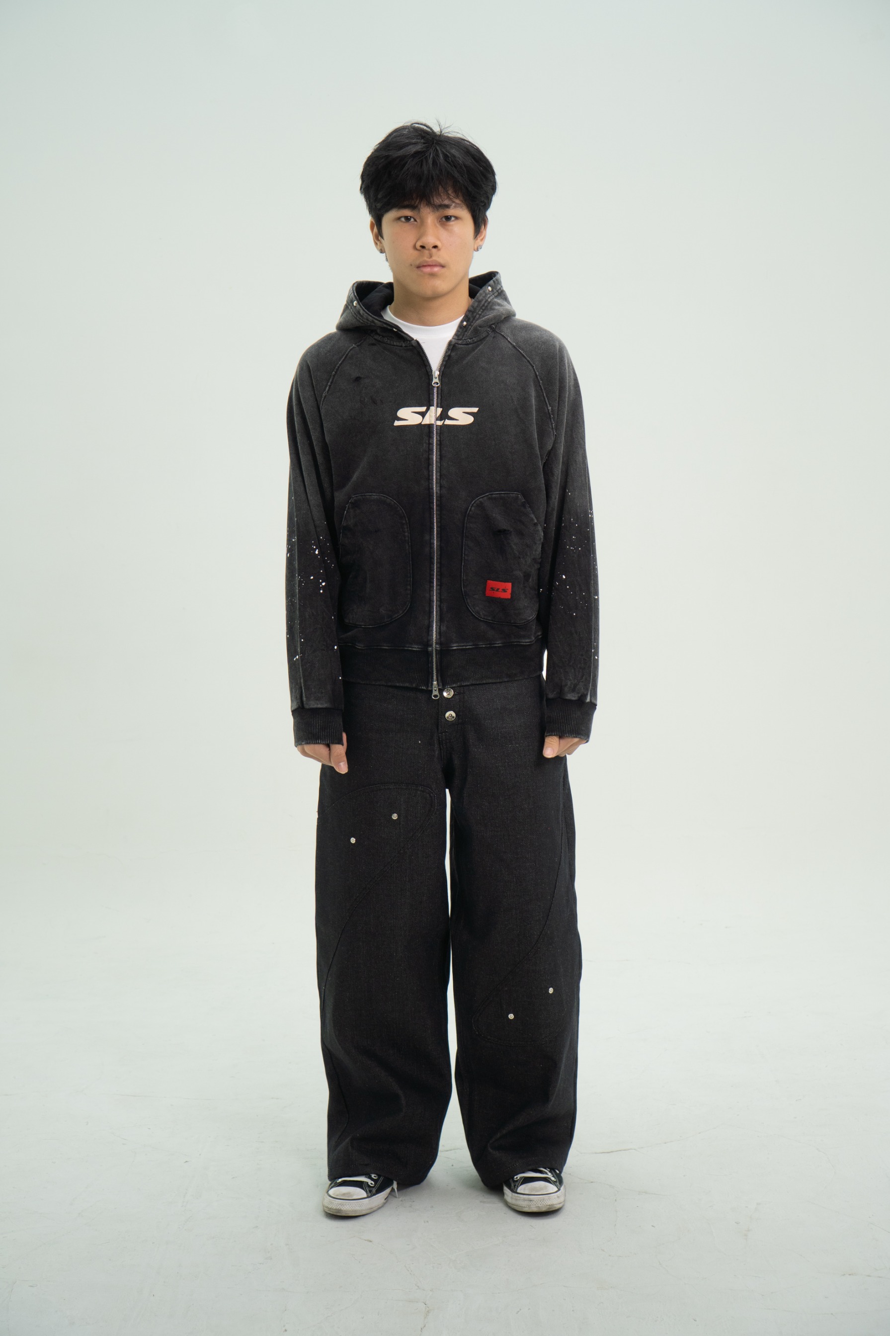 Arsène Distressed Washed Zip Hoodie Black