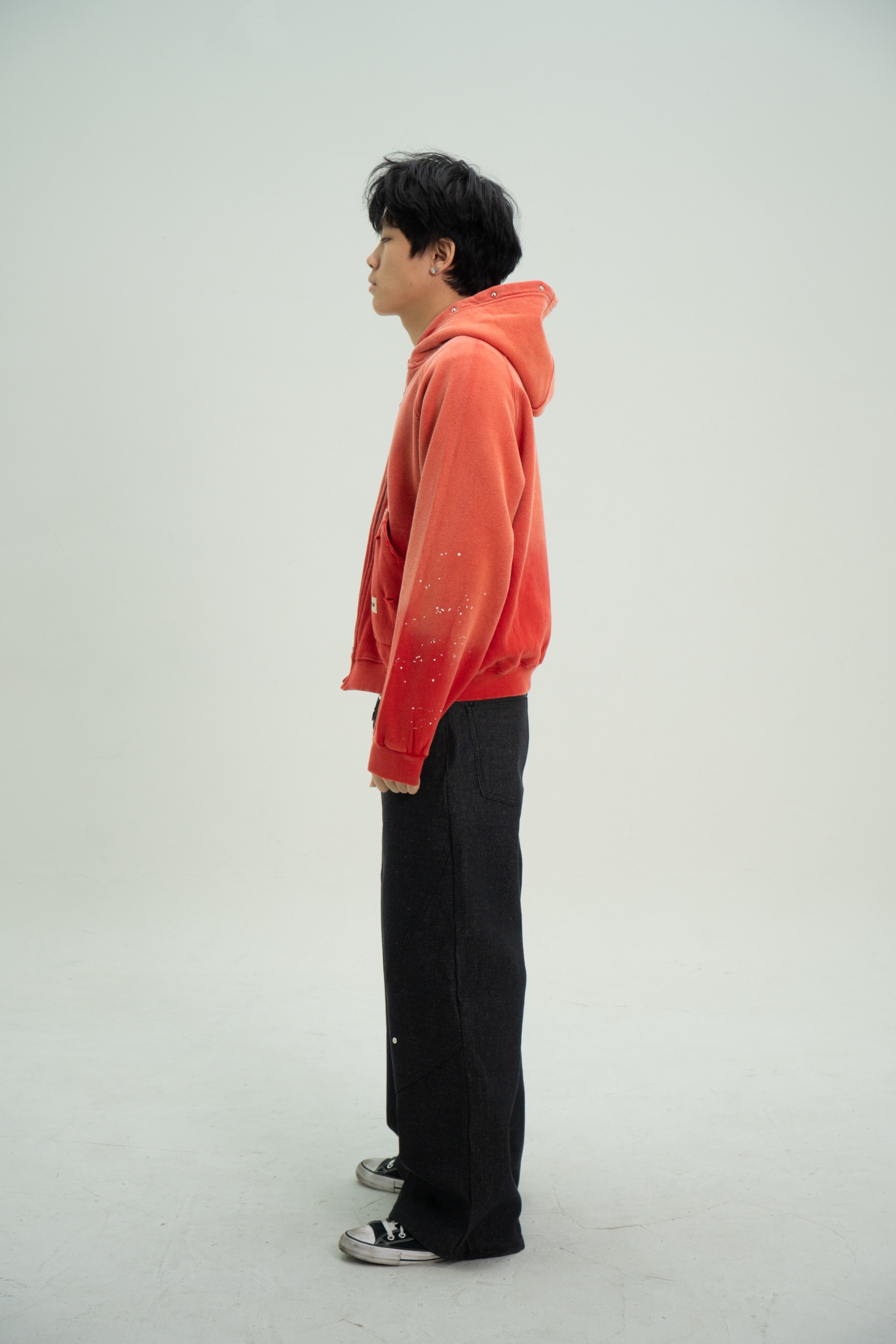 Arsène Distressed Washed Zip Hoodie Red