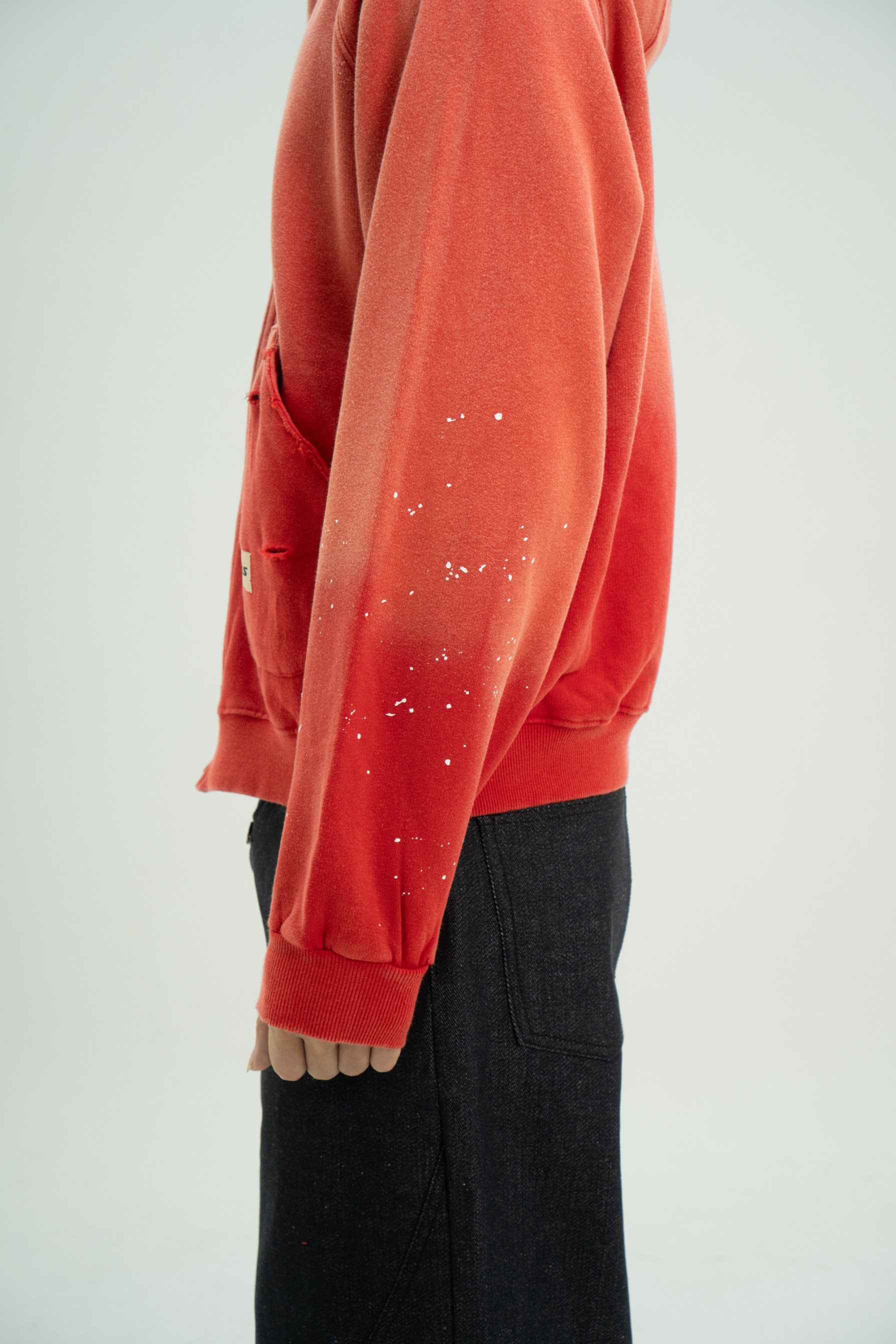 Arsène Distressed Washed Zip Hoodie Red