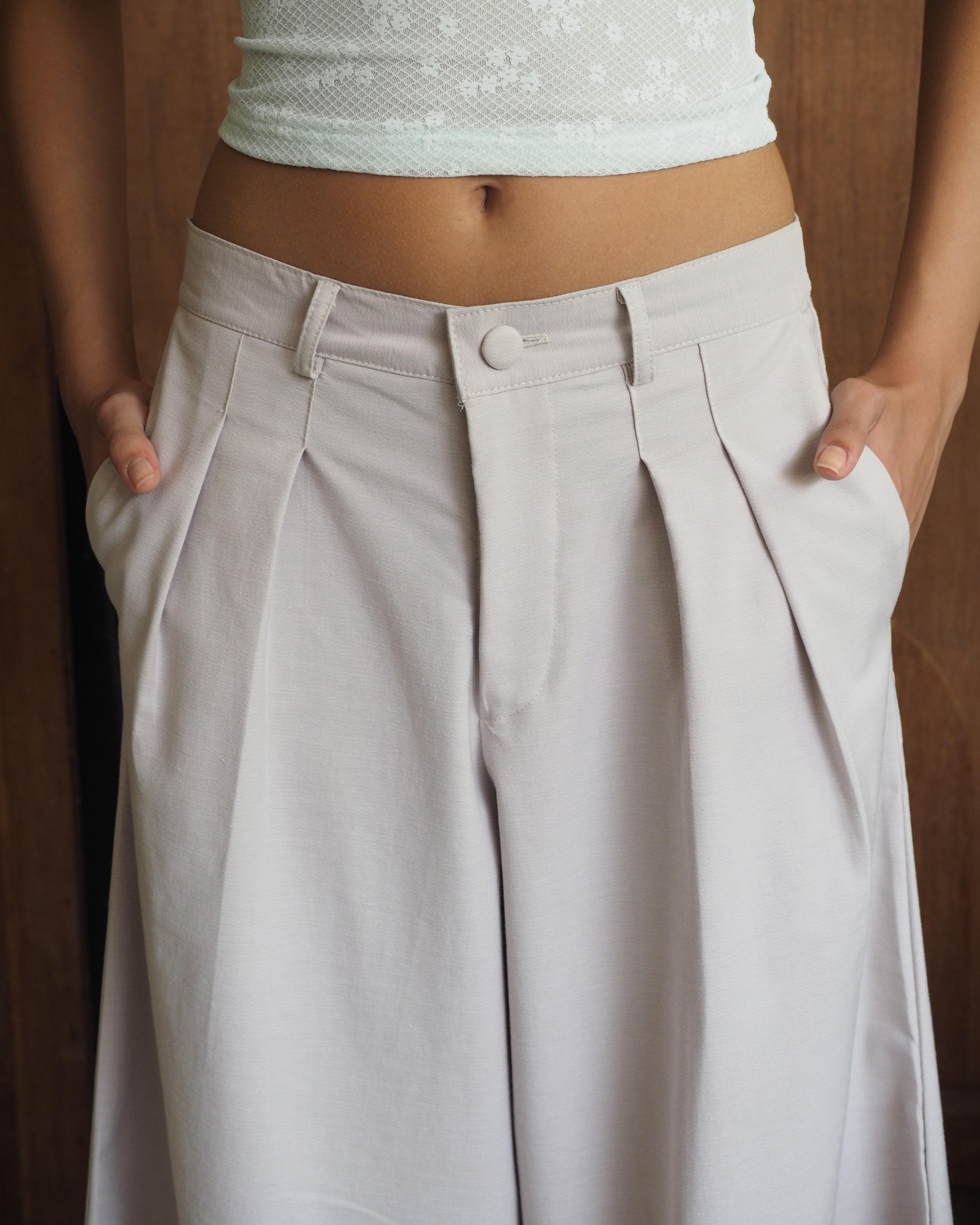 LIZZY WIDE PANTS - LIGHT GREY