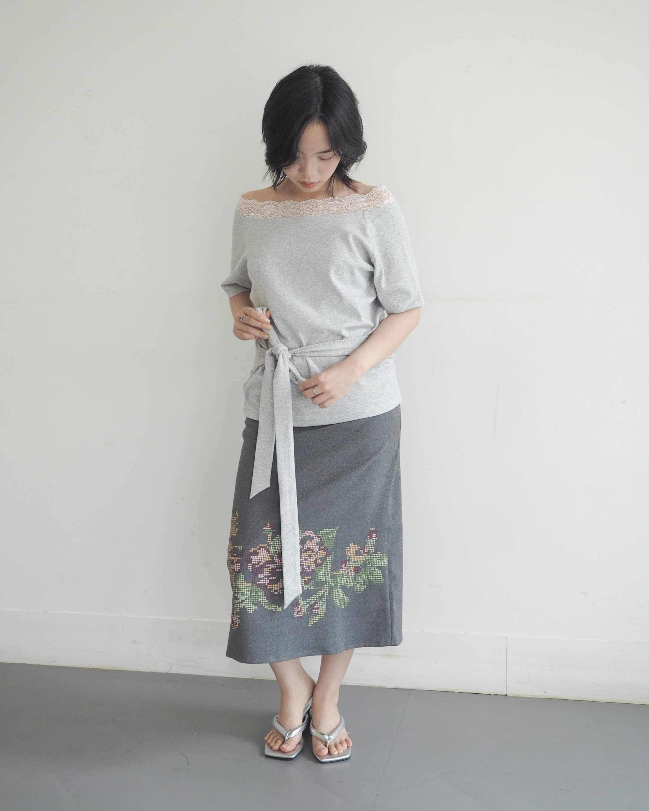 KLARA TOP - GRAY LACE