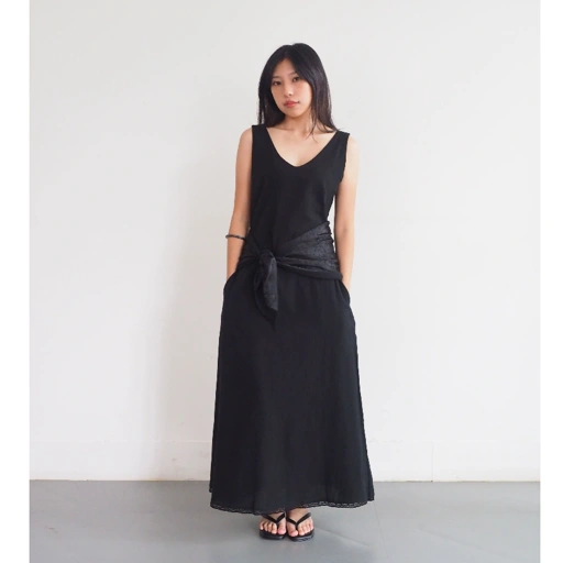 Image of Zoia - Frances Dress in Black (SCARF INCLUDED)