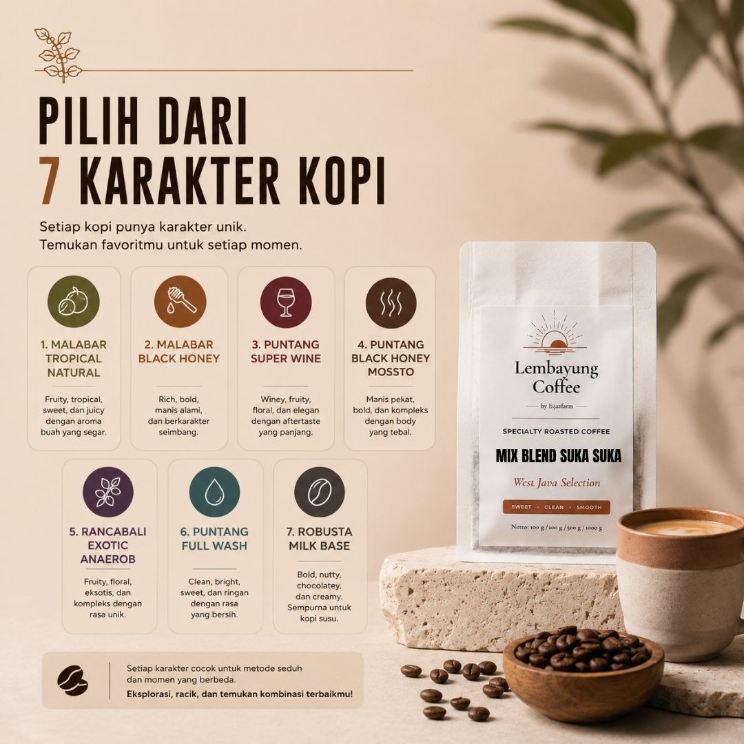 Mix Blend Suka Suka 200g | Biji Kopi Arabika Specialty Custom Blend Fresh Roasted Racik Sendiri Sesuai Selera - Lembayung Coffee