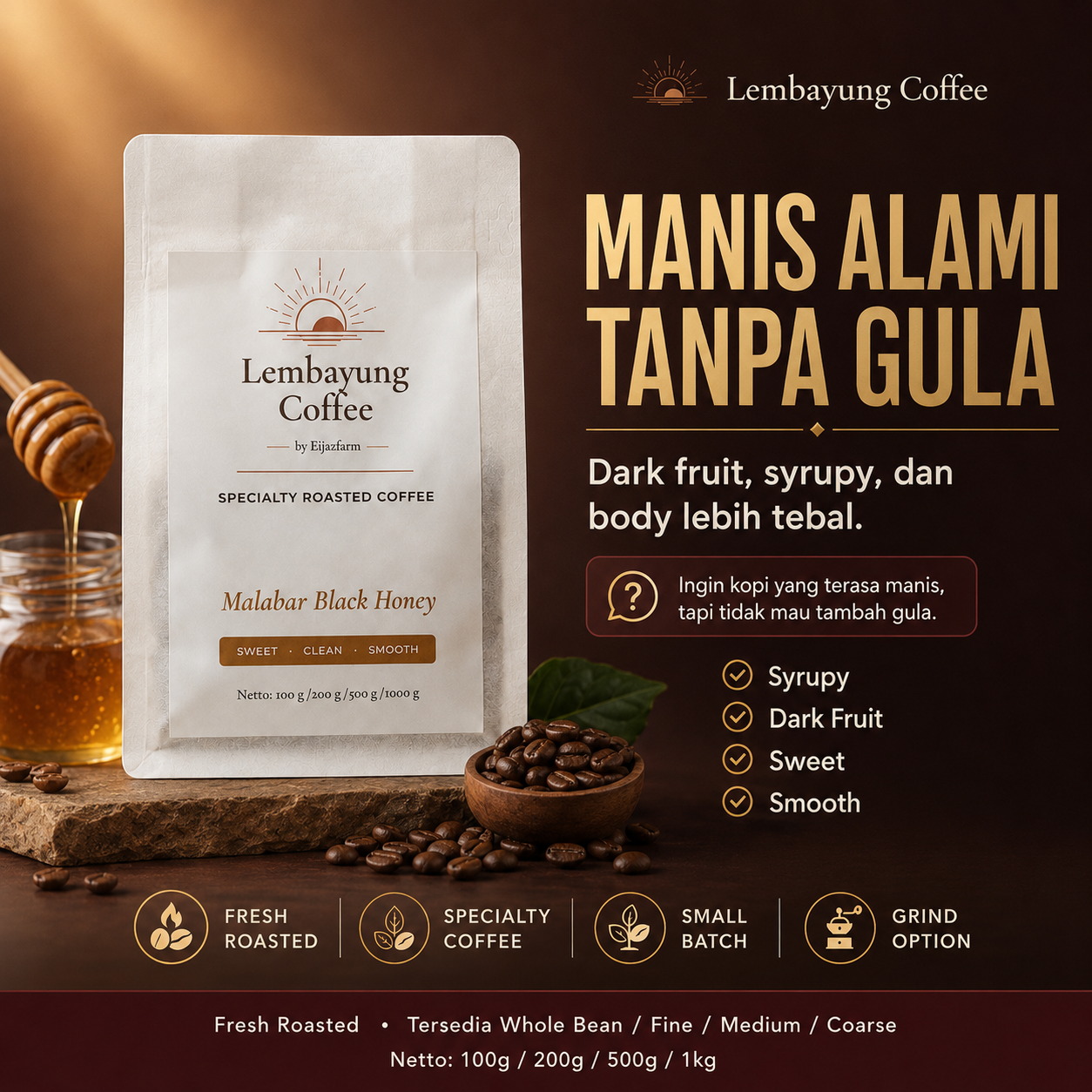 Malabar Black Honey | Biji Kopi Arabika Specialty Dark Fruit Syrupy Sweet Premium - Lembayung Coffee