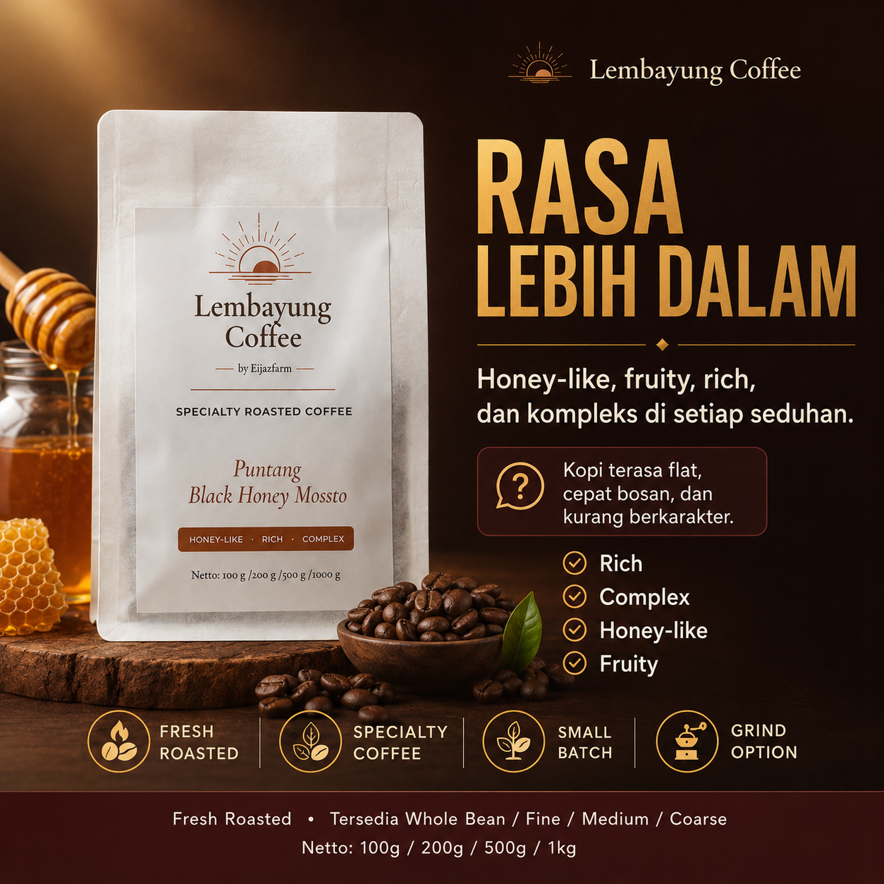 Puntang Black Honey Mossto | Biji Kopi Arabika Specialty Dark Honey Fruity Syrupy Complex - Lembayung Coffee