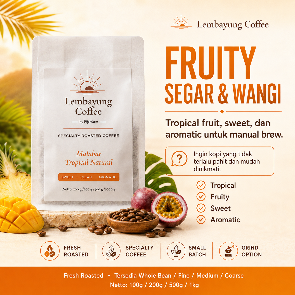 Malabar Tropical Natural | Biji Kopi Arabika Specialty Fruity Tropical Sweet Manual Brew - Lembayung Coffee