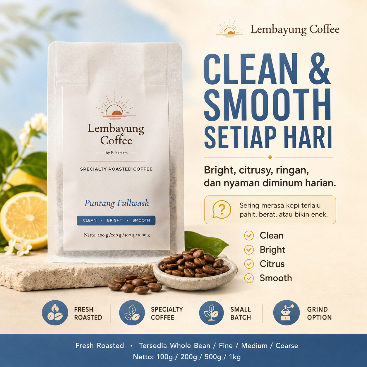 Puntang Full Wash | Biji Kopi Arabika Specialty Clean Bright Citrus Smooth Daily Brew - Lembayung Coffee