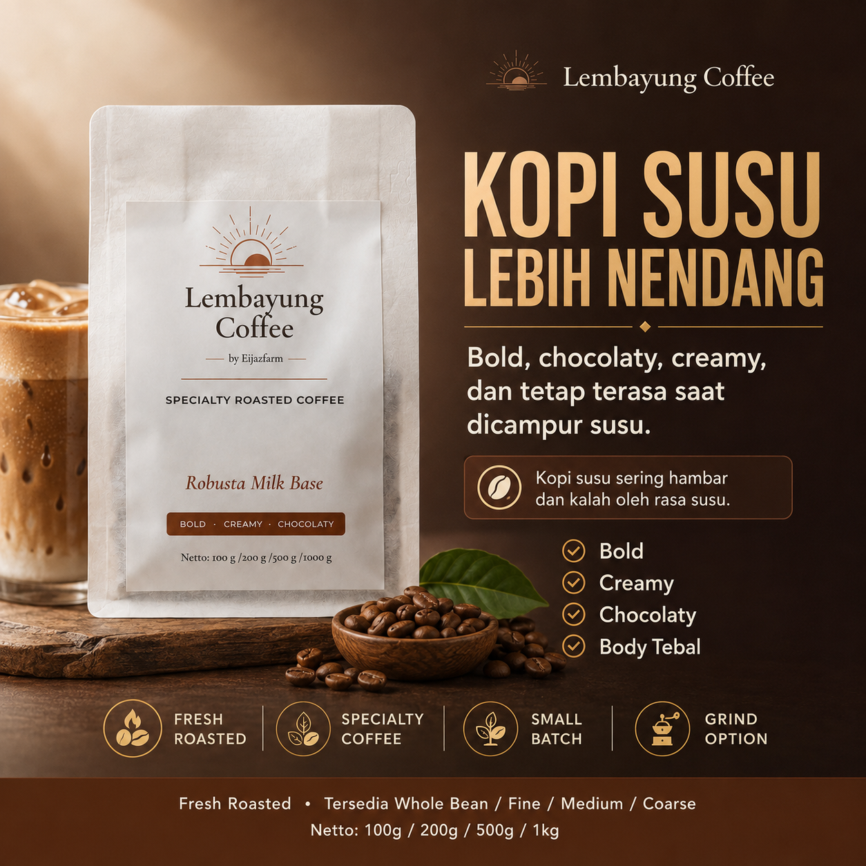 Robusta Milk Base | Biji Kopi Robusta Premium Bold Chocolate Nutty untuk Kopi Susu Creamy - Lembayung Coffee