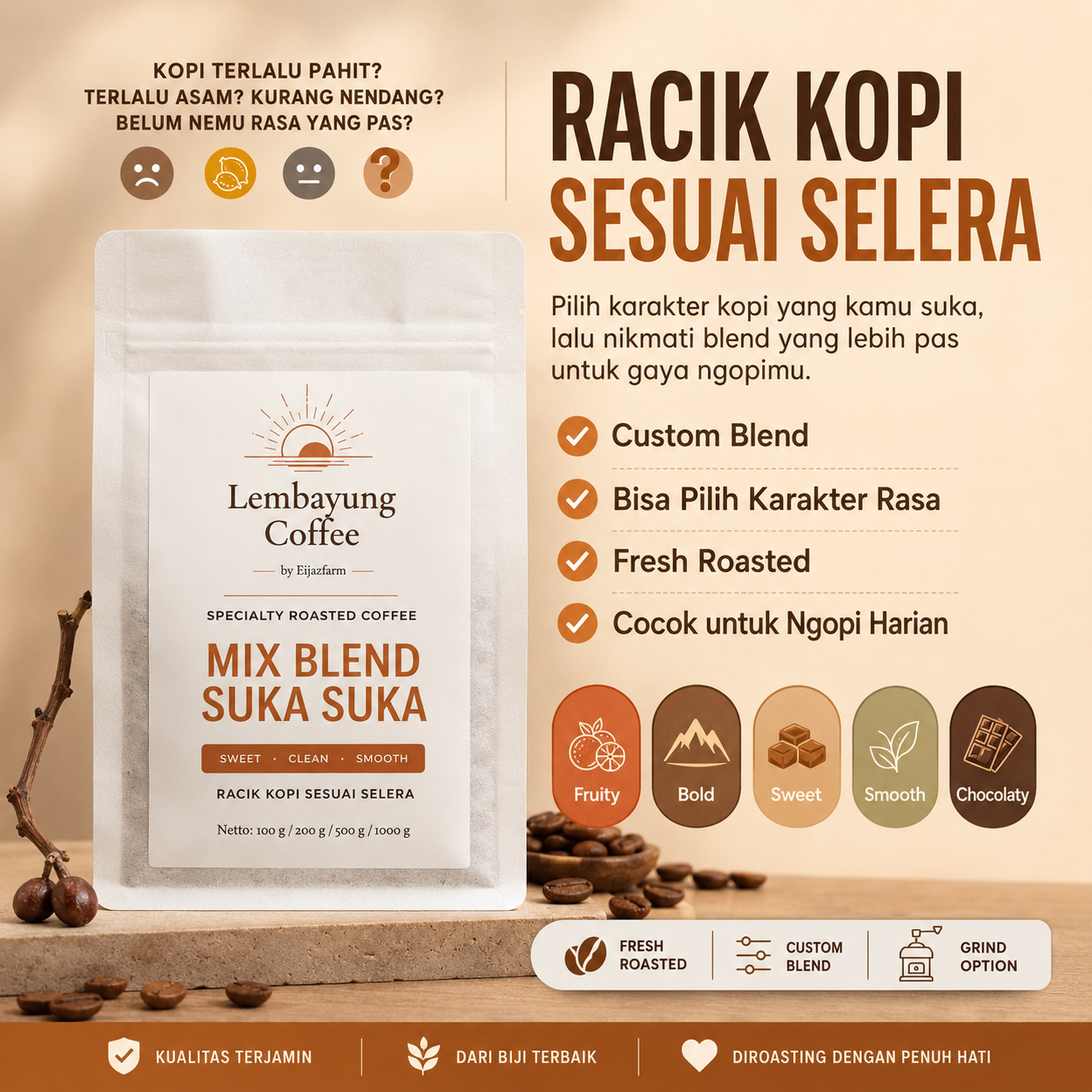 Mix Blend Suka Suka 200g | Biji Kopi Arabika Specialty Custom Blend Fresh Roasted Racik Sendiri Sesuai Selera - Lembayung Coffee