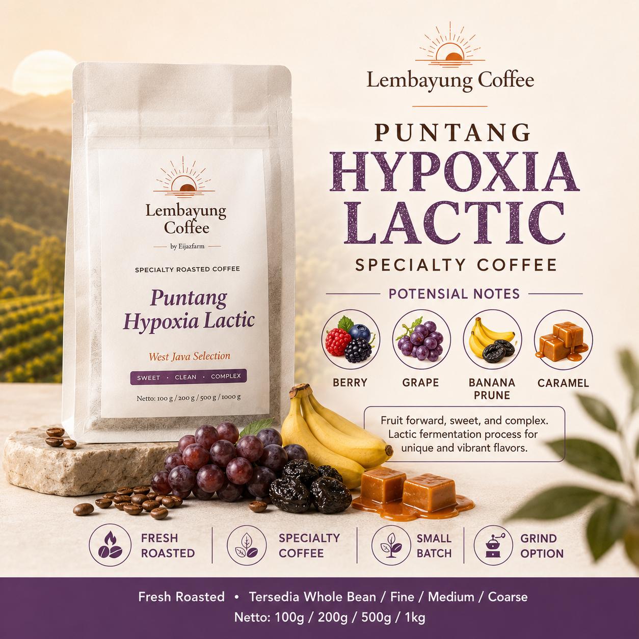 Puntang Hypoxia Lactic Berry Grape Banana Prune Caramel Specialty Coffee