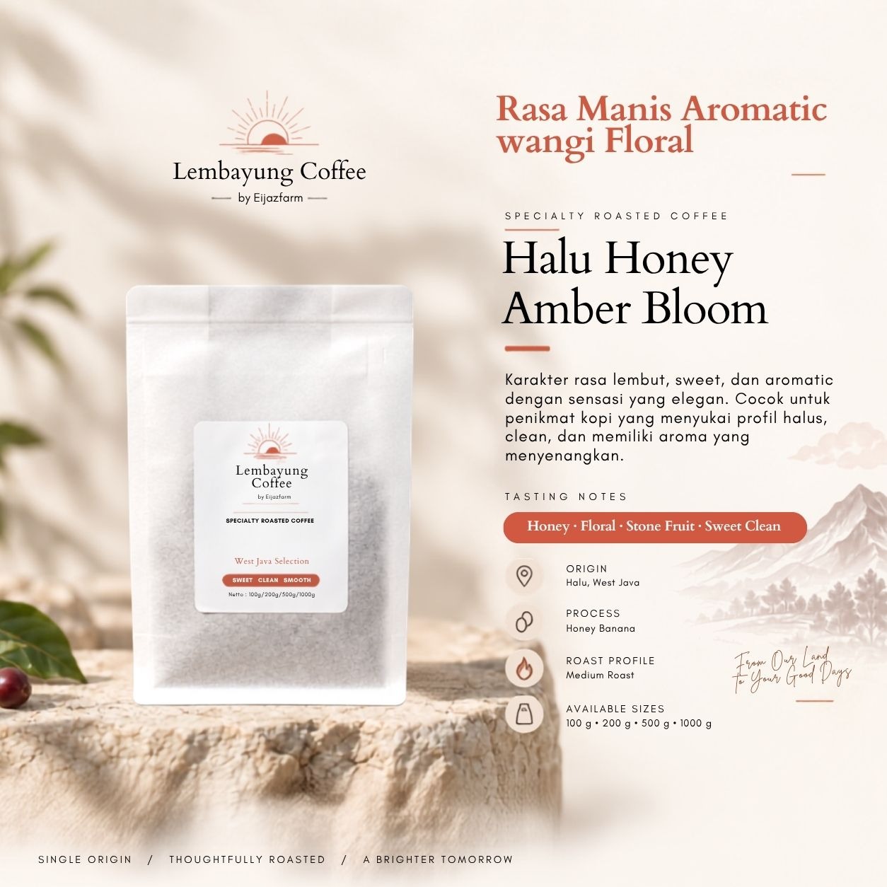 Halu Honey Amber Bloom Kopi Arabica Brown Sugar Honey Banana Vanilla Specialty Coffee