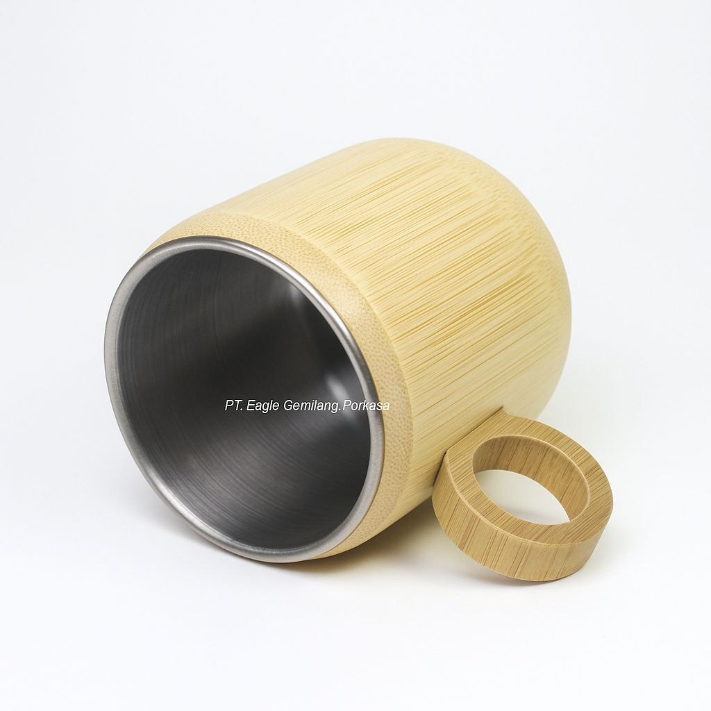Gelas Kopi Bambu Lapis Stainless Tahan Panas | Pengrajin Sukabumi - Heat-Resistant Stainless Steel Coated Bamboo Coffee Cup