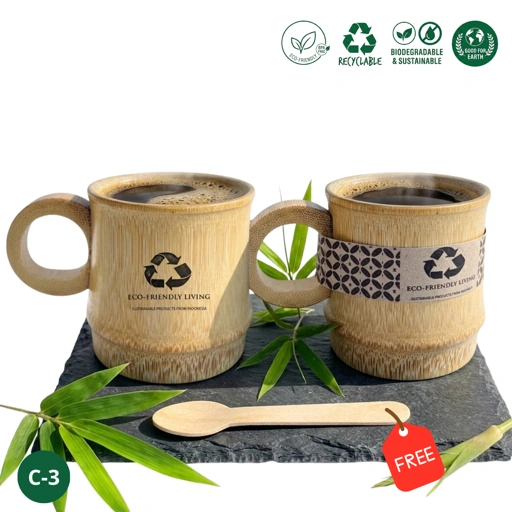 Gelas Kopi Bambu 250ml dengan Gagang - Gelas Estetik Custom Nama & Logo