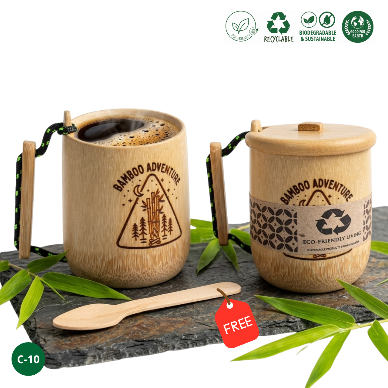 Gelas Bambu Camping Outdoor - Mug Cangkir Tali Paracord Custom