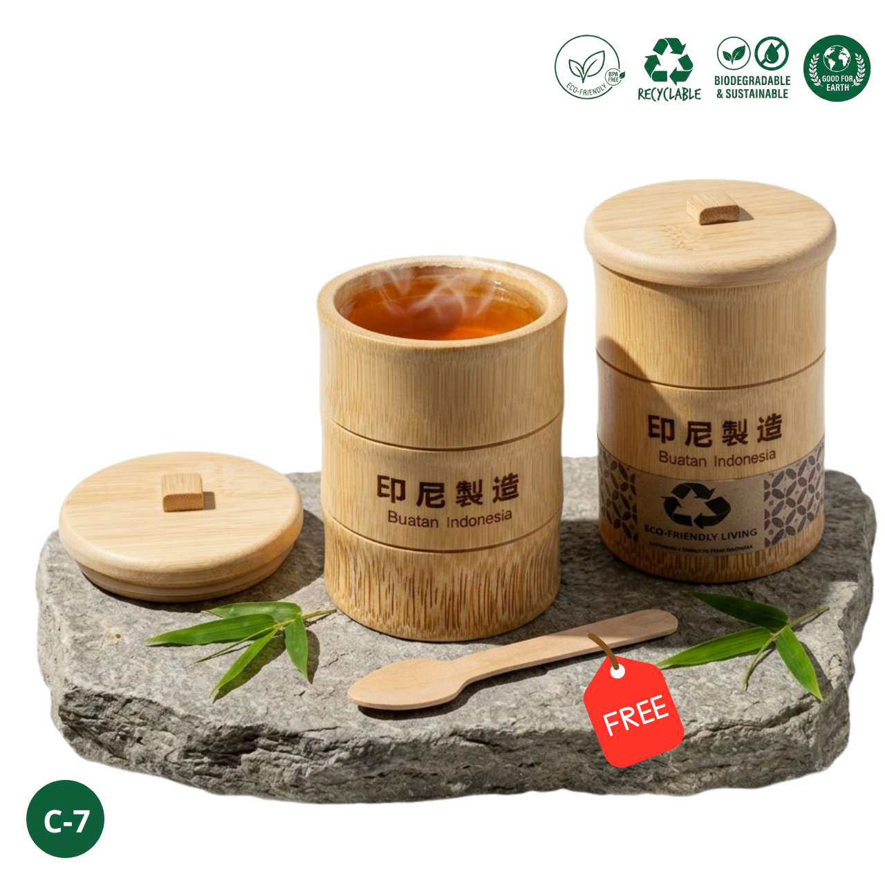 Gelas Kopi Eco Friendly Ruas Bambu 250ml Tutup Custom - Gelas Teh Estetik