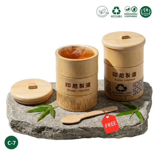 Gelas Kopi Eco Friendly Ruas Bambu 250ml Tutup Custom - Gelas Teh Estetik
