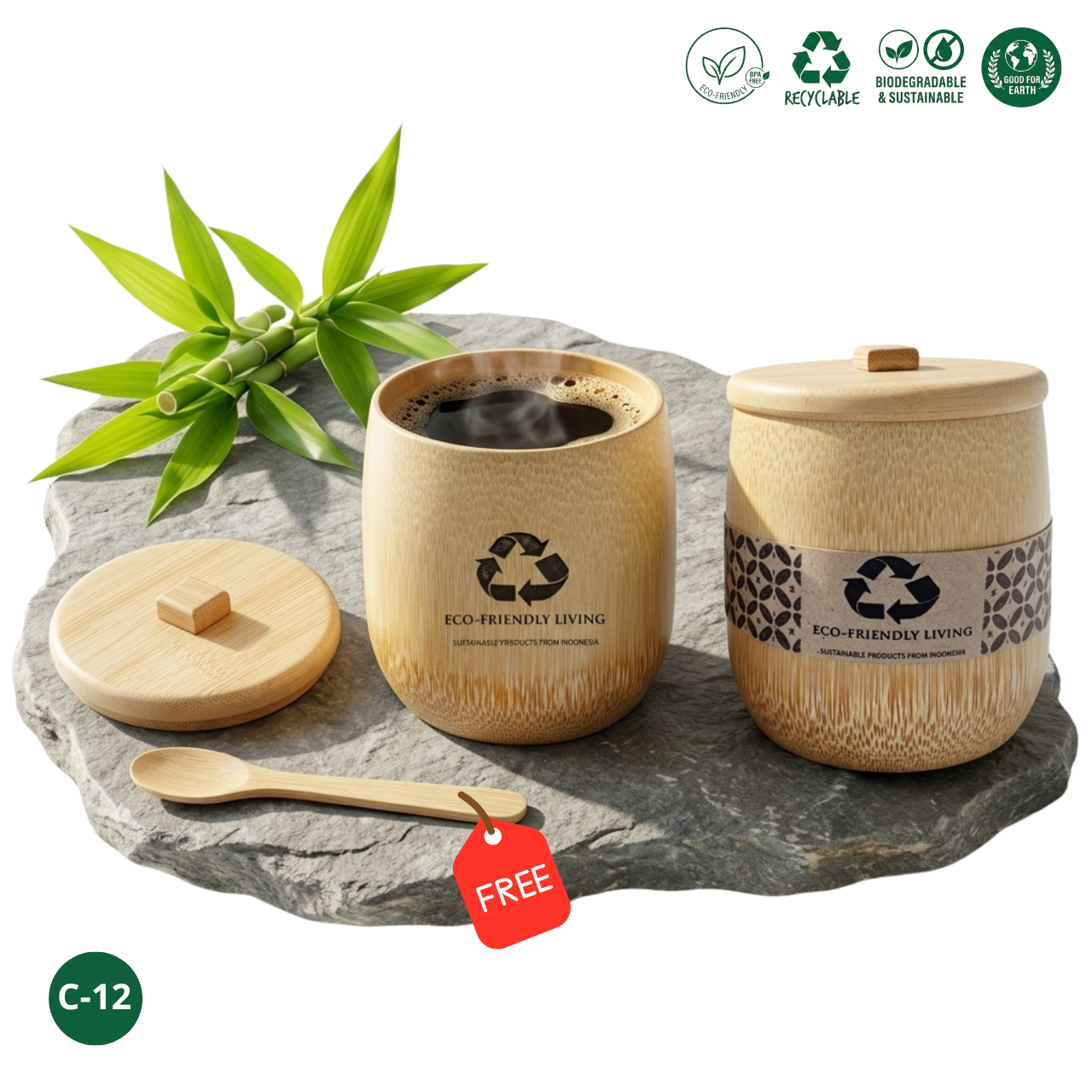 Gelas Bambu Asli 250ml Custom Nama - Cangkir Kopi Estetik Ramah Lingkungan