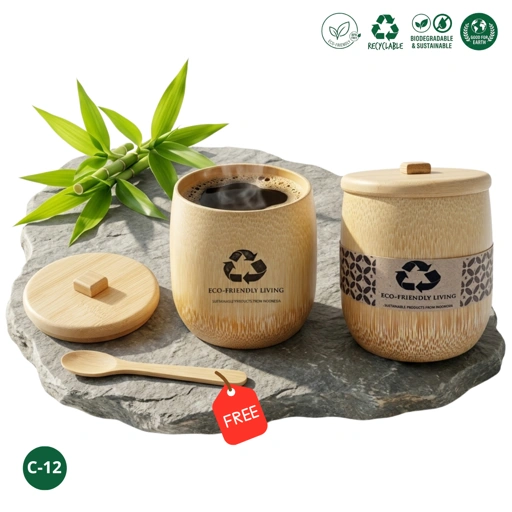 Gelas Bambu Asli 250ml Custom Nama - Cangkir Kopi Estetik Ramah Lingkungan