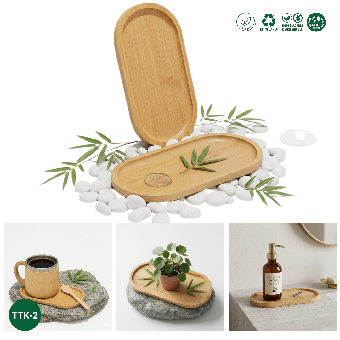 Nampan Tatakan Bambu Oval Aesthetic - Tray Kayu Serbaguna Dekorasi Meja