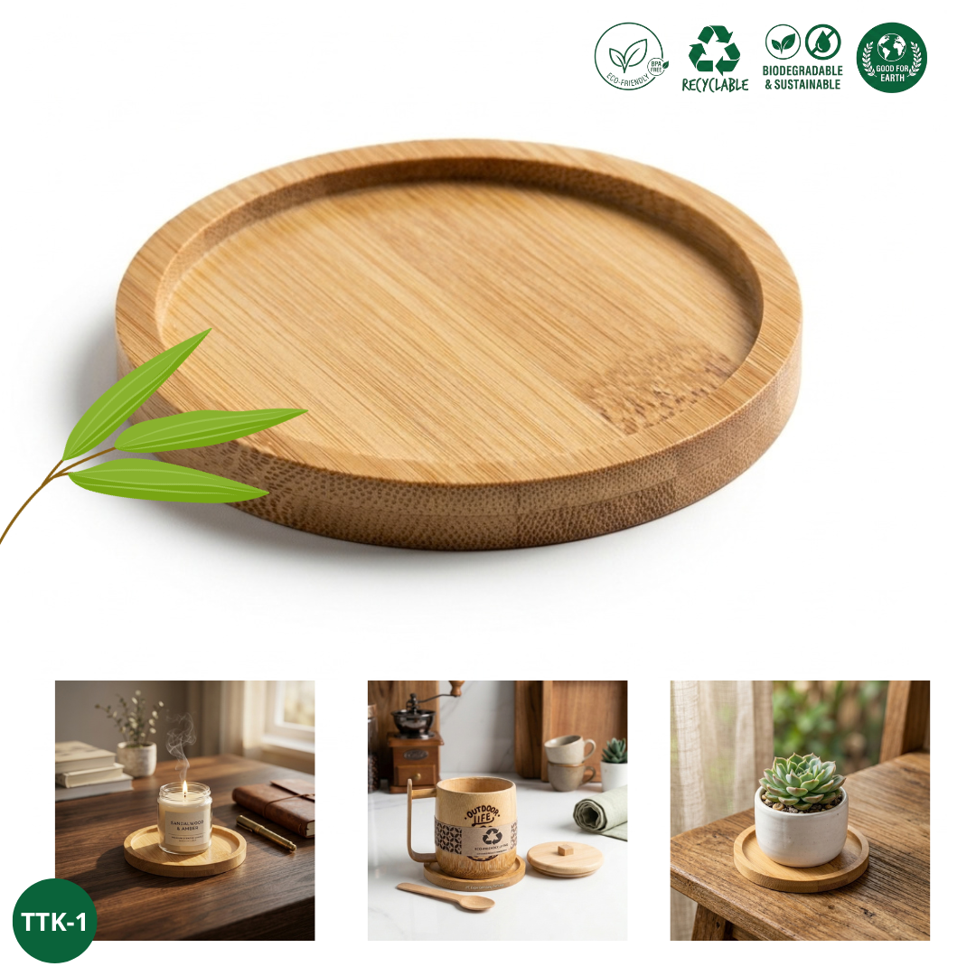 Tatakan Gelas Bambu Bulat Estetik TTK-1 - Coaster Alas Cangkir, Lilin & Pot Minimalis Eco-Friendly