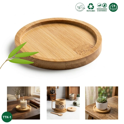 Tatakan Gelas Bambu Bulat Estetik TTK-1 - Coaster Alas Cangkir, Lilin & Pot Minimalis Eco-Friendly