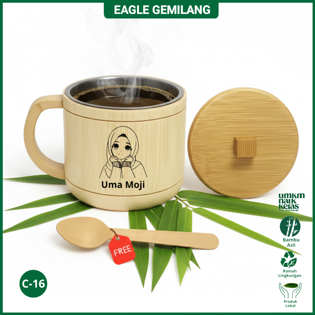 Gelas Bambu Stainless Sukabumi | Bisa Custom Nama & Logo untuk Gelas Kopi Tahan Panas - Indonesian-made bamboo cups