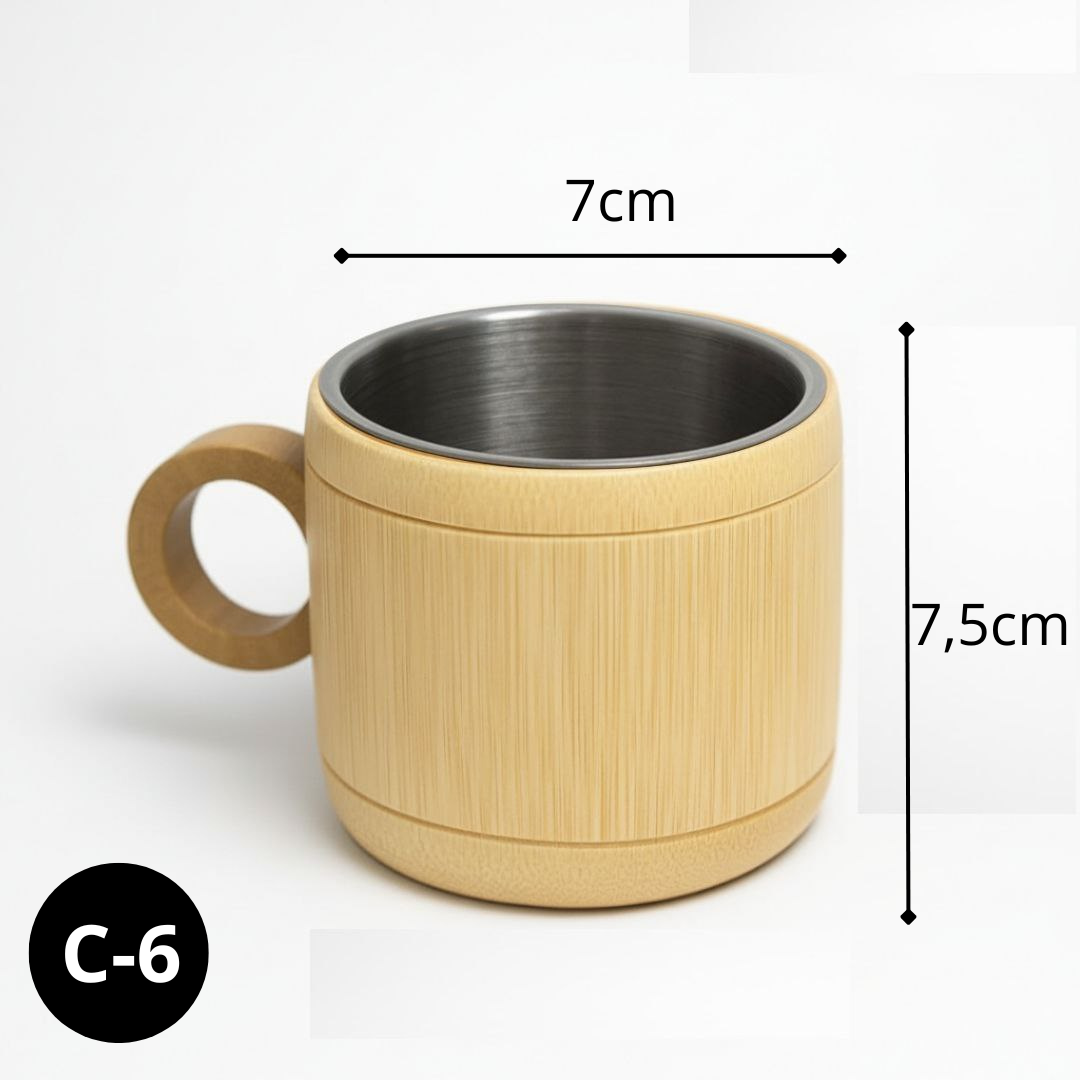 Gelas Kopi Bambu Lapis Stainless Tahan Panas | Pengrajin Sukabumi - Heat-Resistant Stainless Steel Coated Bamboo Coffee Cup