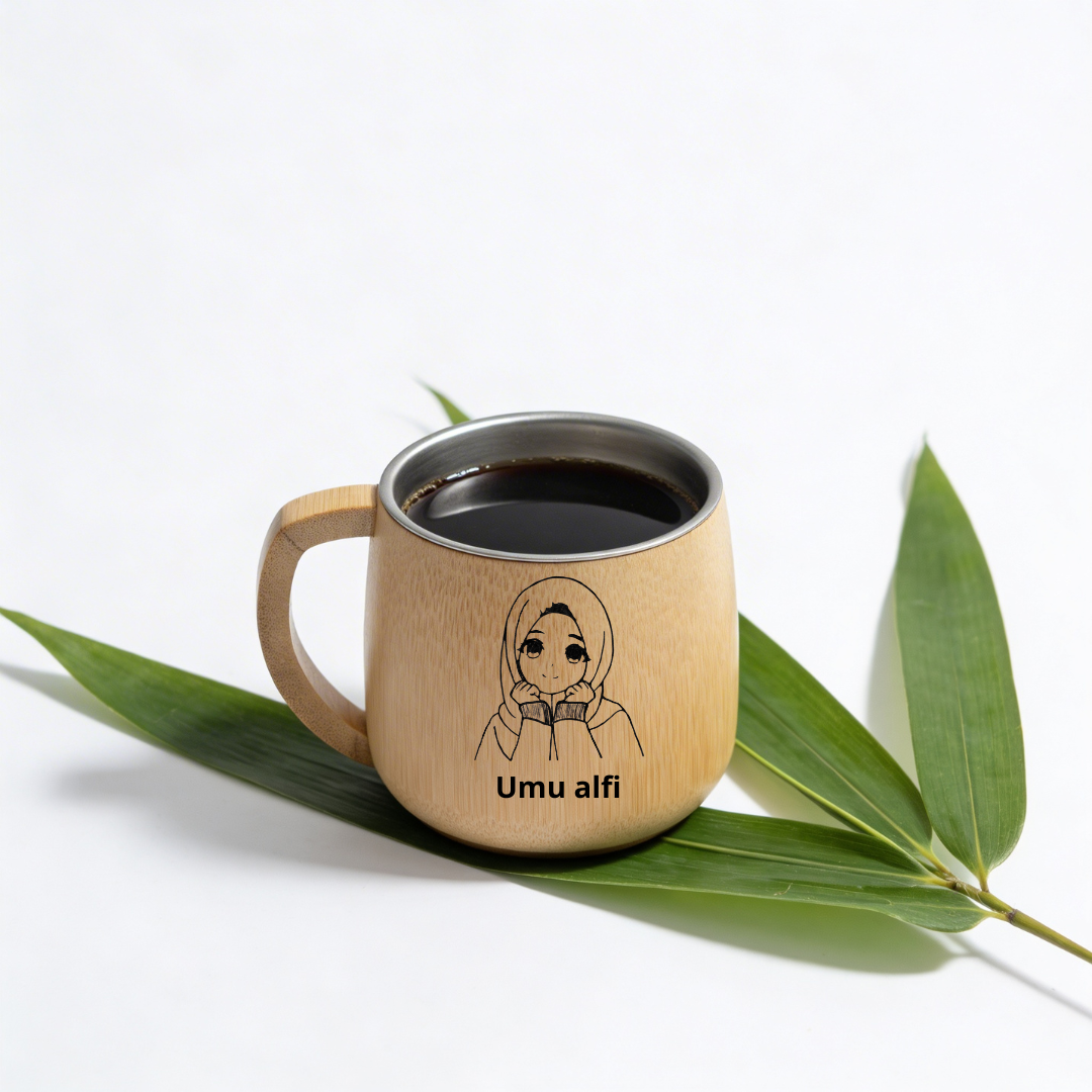 Gelas Bambu Lapis Stainless Gelas Kopi Tahan Panas | Custom Nama Logo | Bamboo Cups, Heat-Resistant Coffee Cups | Custom Name and Logo