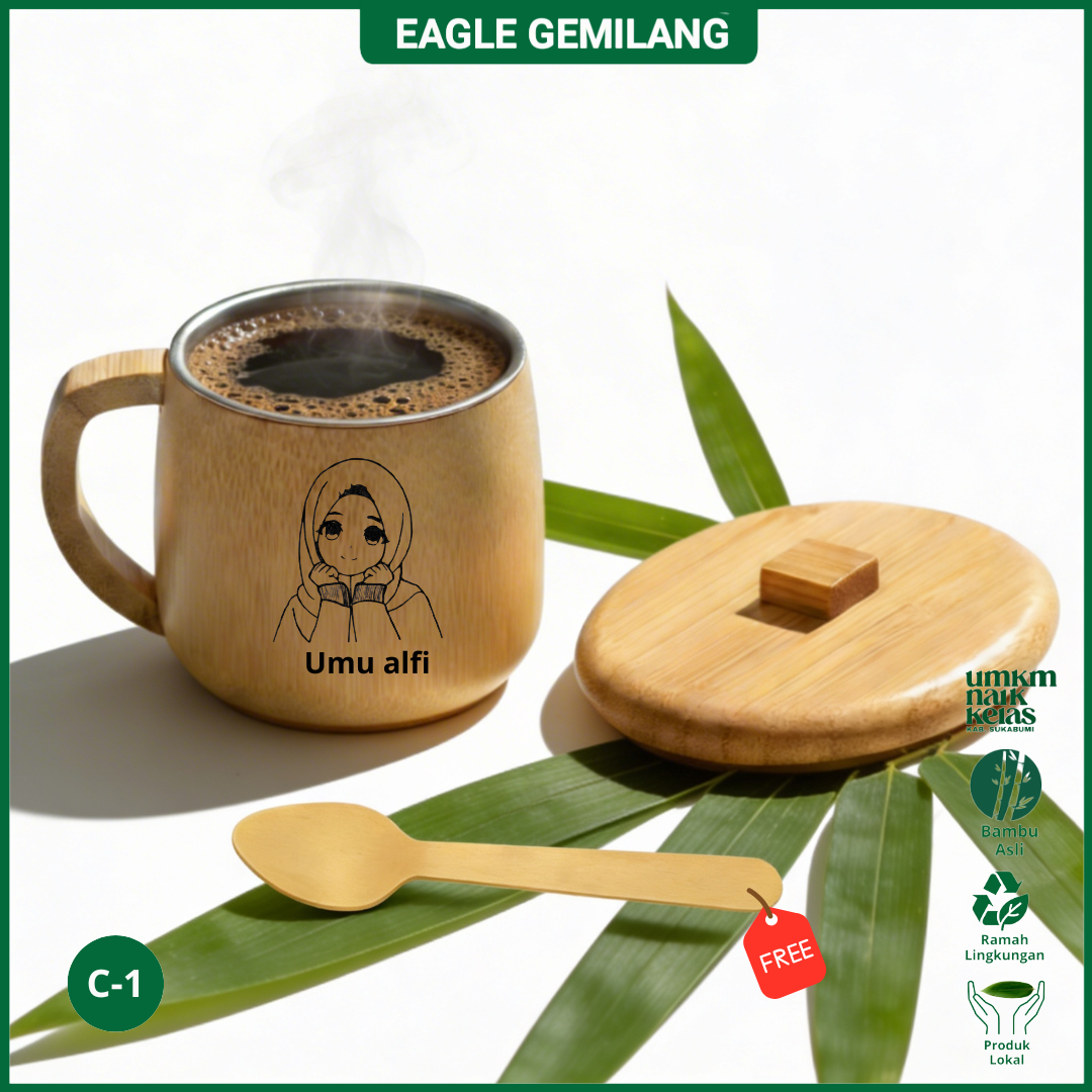 Gelas Bambu Lapis Stainless Gelas Kopi Tahan Panas | Custom Nama Logo | Bamboo Cups, Heat-Resistant Coffee Cups | Custom Name and Logo