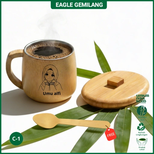 Image of Gelas Bambu Lapis Stainless Gelas Kopi Tahan Panas | Custom Nama Logo | Bamboo Cups, Heat-Resistant Coffee Cups | Custom Name and Logo