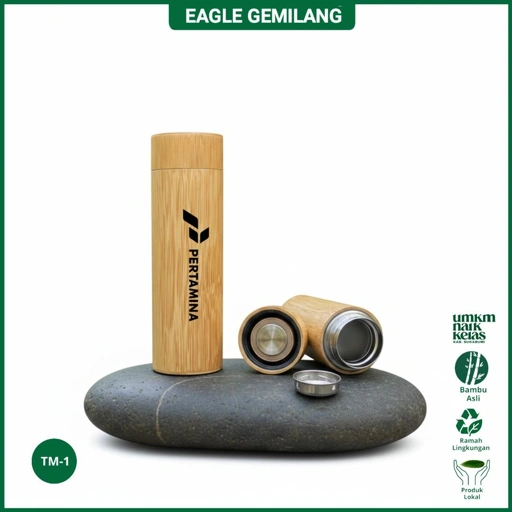 Termos Bambu Tumbler Custom Nama/Logo | Lapis Stainless Steel Tahan Panas Dingin - Termos Bambu Tumbler Custom Nama/Logo