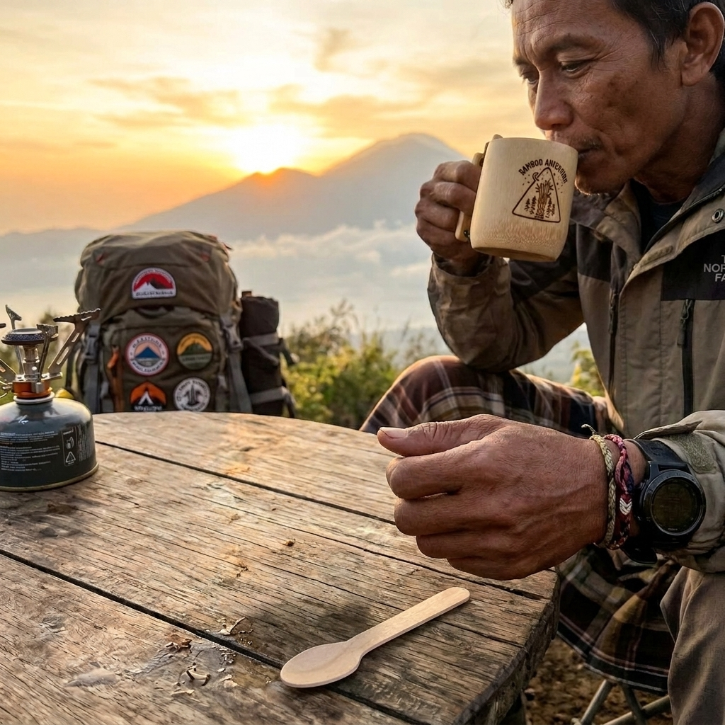 Gelas Bambu Camping Outdoor - Mug Cangkir Tali Paracord Custom