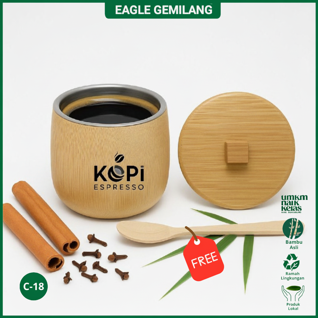 Gelas Kopi Tahan Panas Custom Nama & Logo: Gelas Bambu Lapis Stainless - Heat-Resistant Coffee Cups with Custom Name & Logo