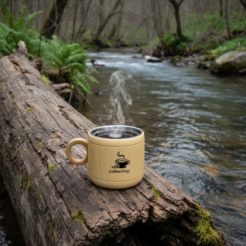 Gelas Kopi Bambu Lapis Stainless Tahan Panas | Pengrajin Sukabumi - Heat-Resistant Stainless Steel Coated Bamboo Coffee Cup